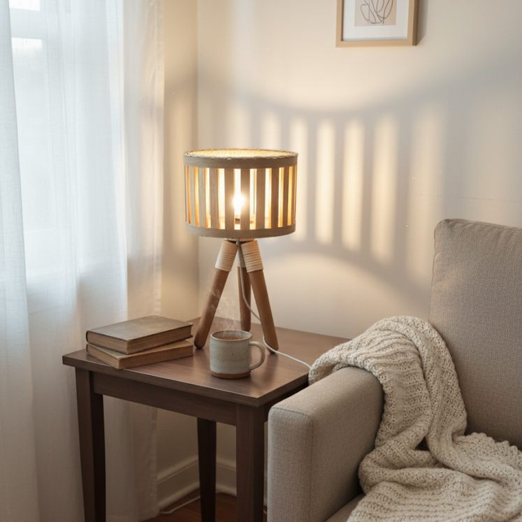 Cane & Wood Table Lamp