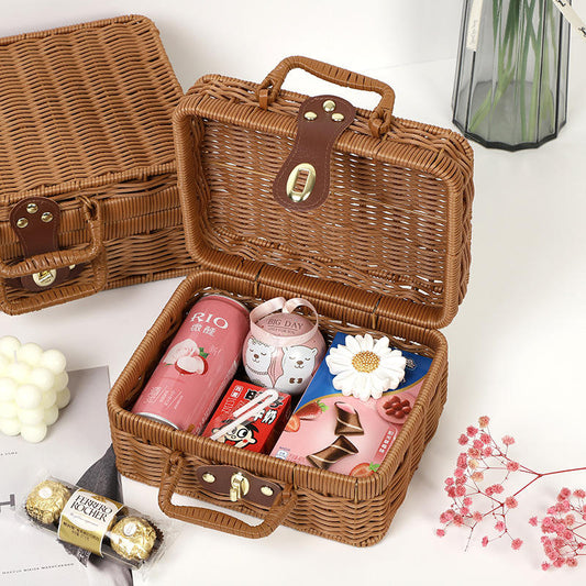 Rattan-Style Storage Suitcase