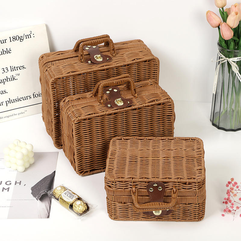 Rattan-Style Storage Suitcase