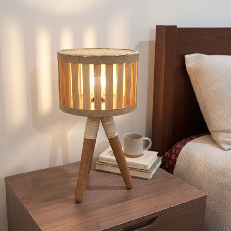 Cane & Wood Table Lamp