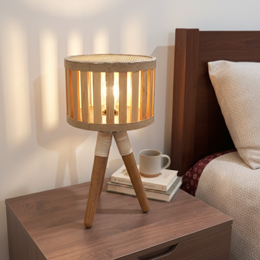 Cane & Wood Table Lamp