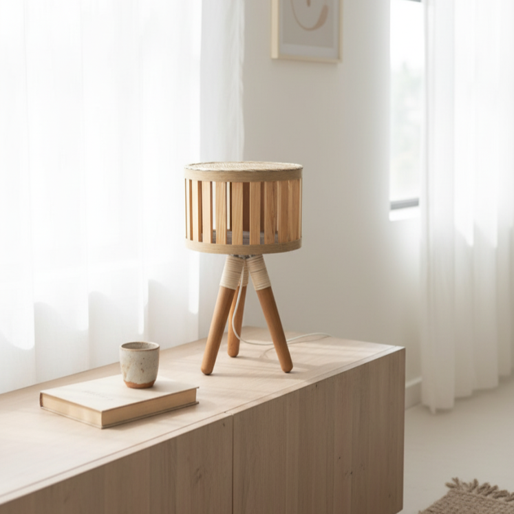 Cane & Wood Table Lamp